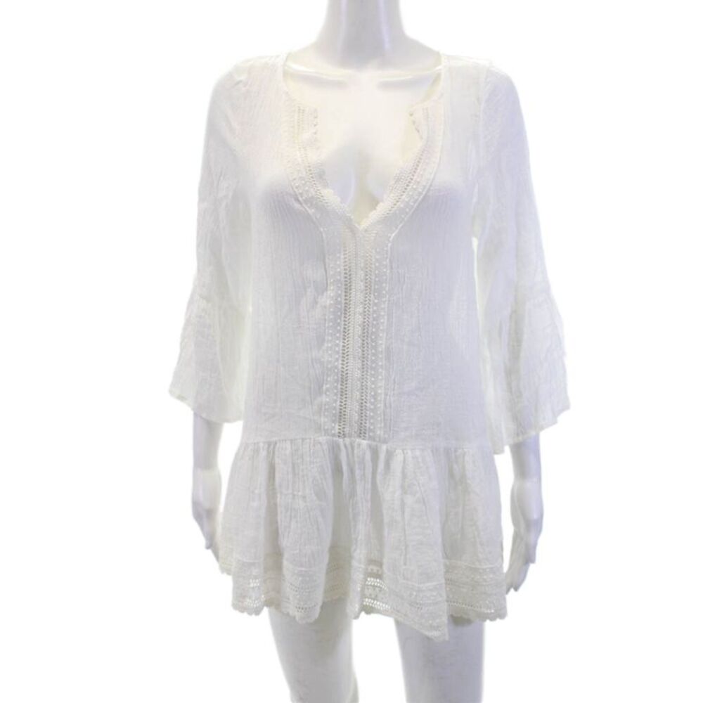 Eberjey Womens Swiss Dot A Line Tessa Dress White Cotton Size Small